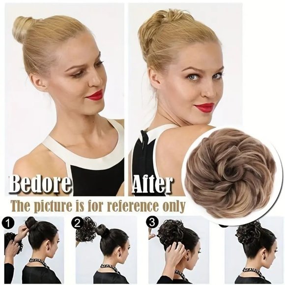 Bun Messy Hair Pieces Extensions Curly Synthetic Updo Lightest Brown Blended - Picture 9 of 11